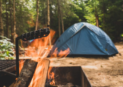 canot camping, feu de camp, tente, kiamika